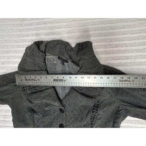 São Paulo Women’s Sweater Dark Gray Ruffle Collar Cardigan Size 10 Casual - Picture 6 of 9